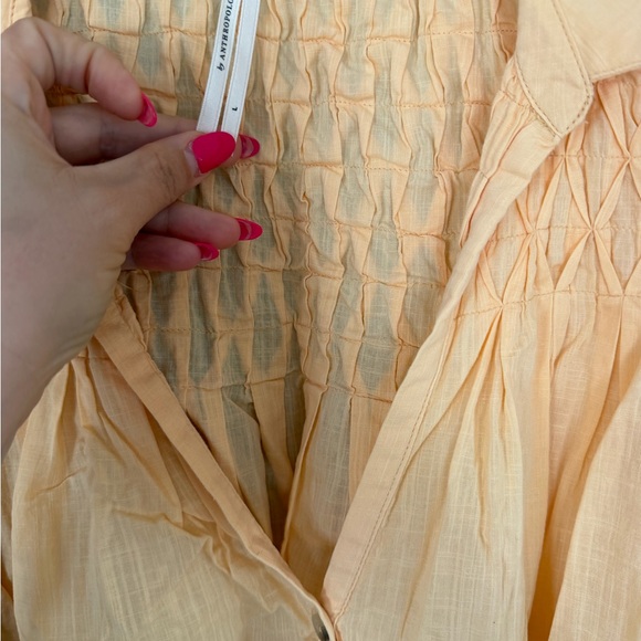 Anthropologie Lace-Trim Button Front Blouse in Mustard and Black - Picture 2 of 4